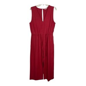 Ali Golden Sz Large Slit-Back Silk Jumper Jumpsuit Salmon Drawstring Waist